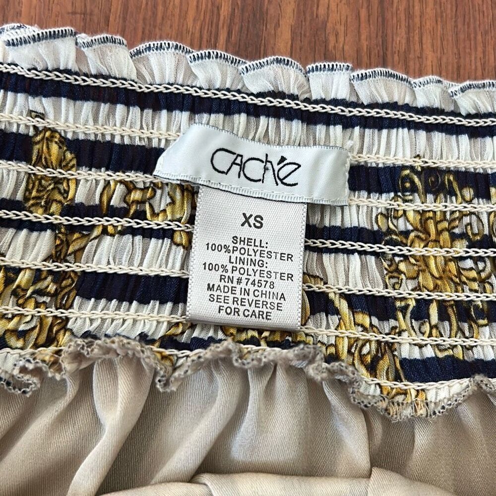 Cachet silky off the shoulder blouse top gold XS nautical chain print navy gold - Picture 2 of 5